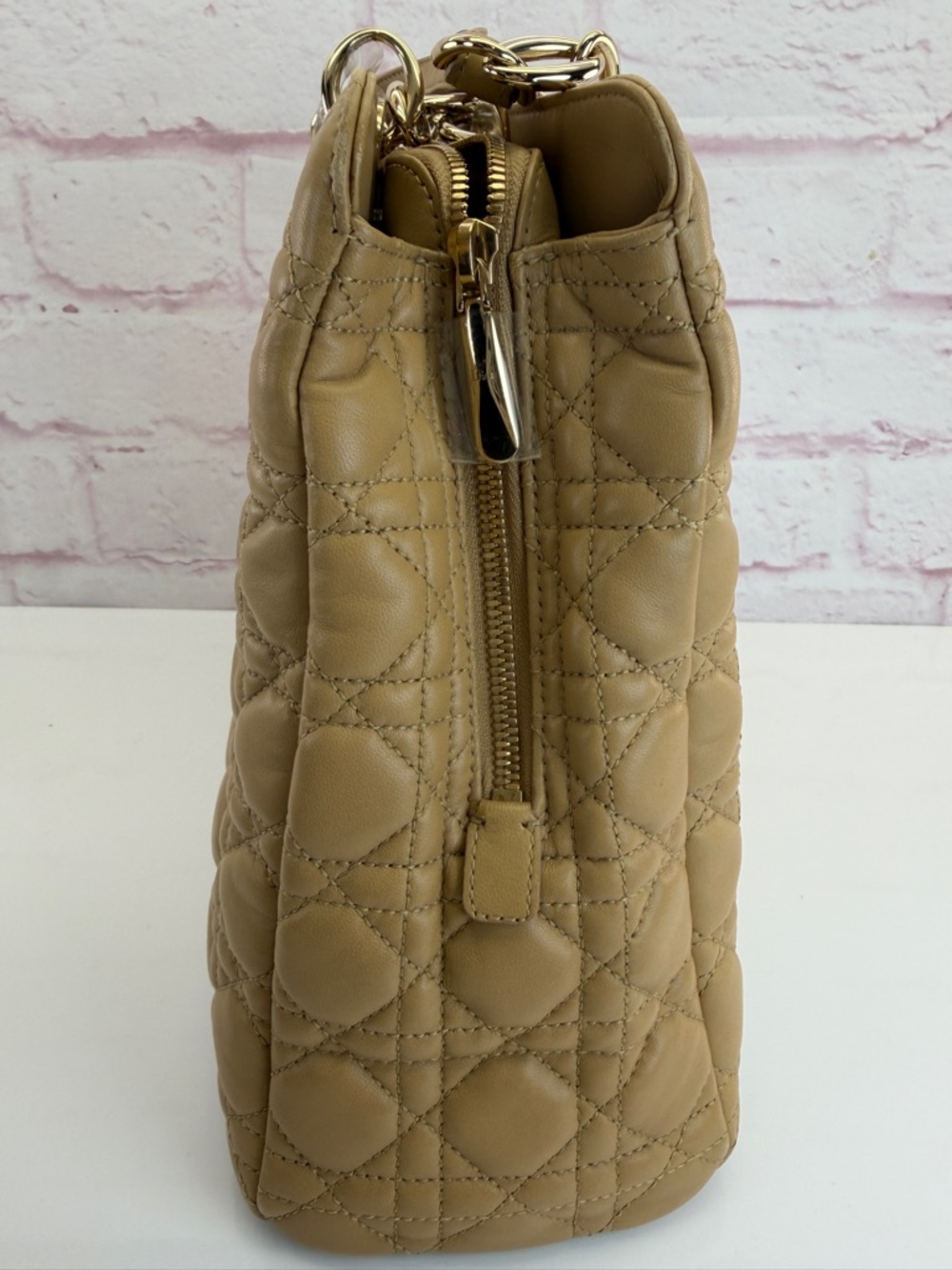 Christian Dior Tan Lambskin Soft Lady Cannage Quilted Chain Tote - Picture 5 of 16